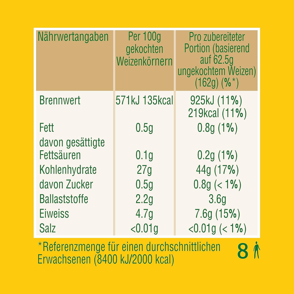 ® Hvede tørret i solen, i poser, kogt, 10 minutter, 6 x 500g