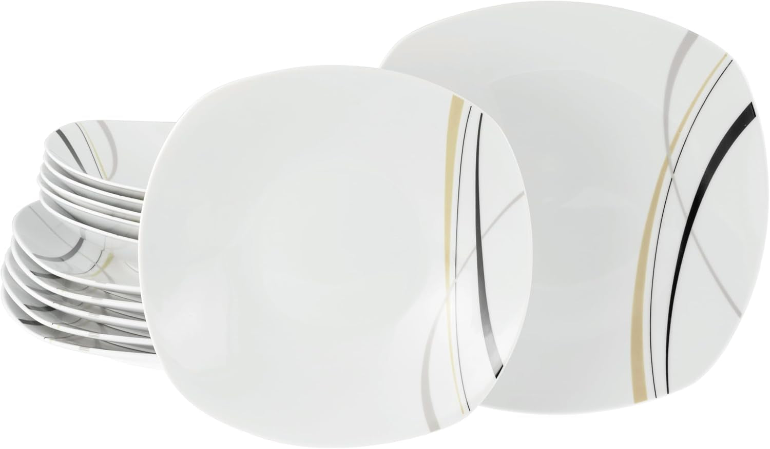 CreaTable, 24029, seria Square City Line, set de veselă din porțelan pentru 6 persoane, 12 piese, potrivit pentru mașina de spălat vase și cuptorul cu microunde, producție de calitate