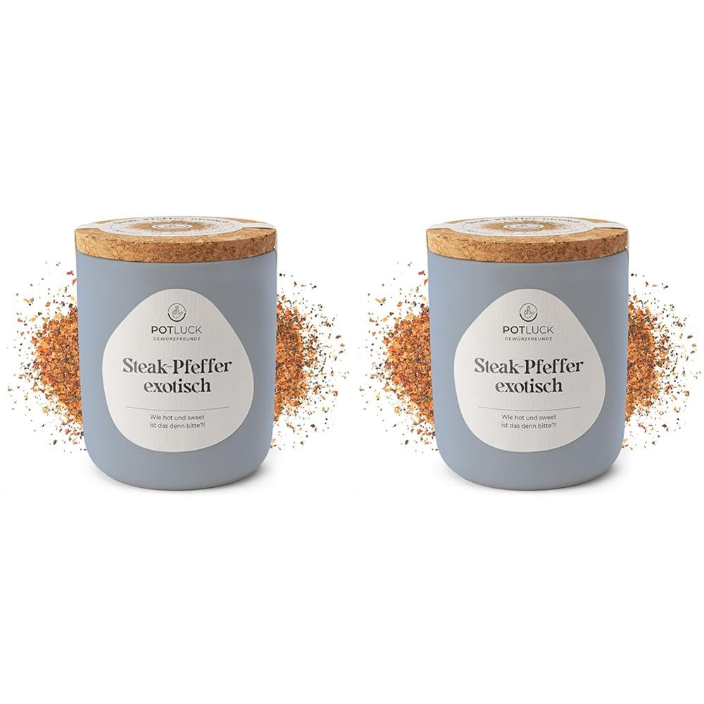 Potluck | Steak-Pfeffer eksotisk | Gewürzzubereitung im Keramiktopf | 80g | Vegansk, glutenfri og med naturlige ingredienser