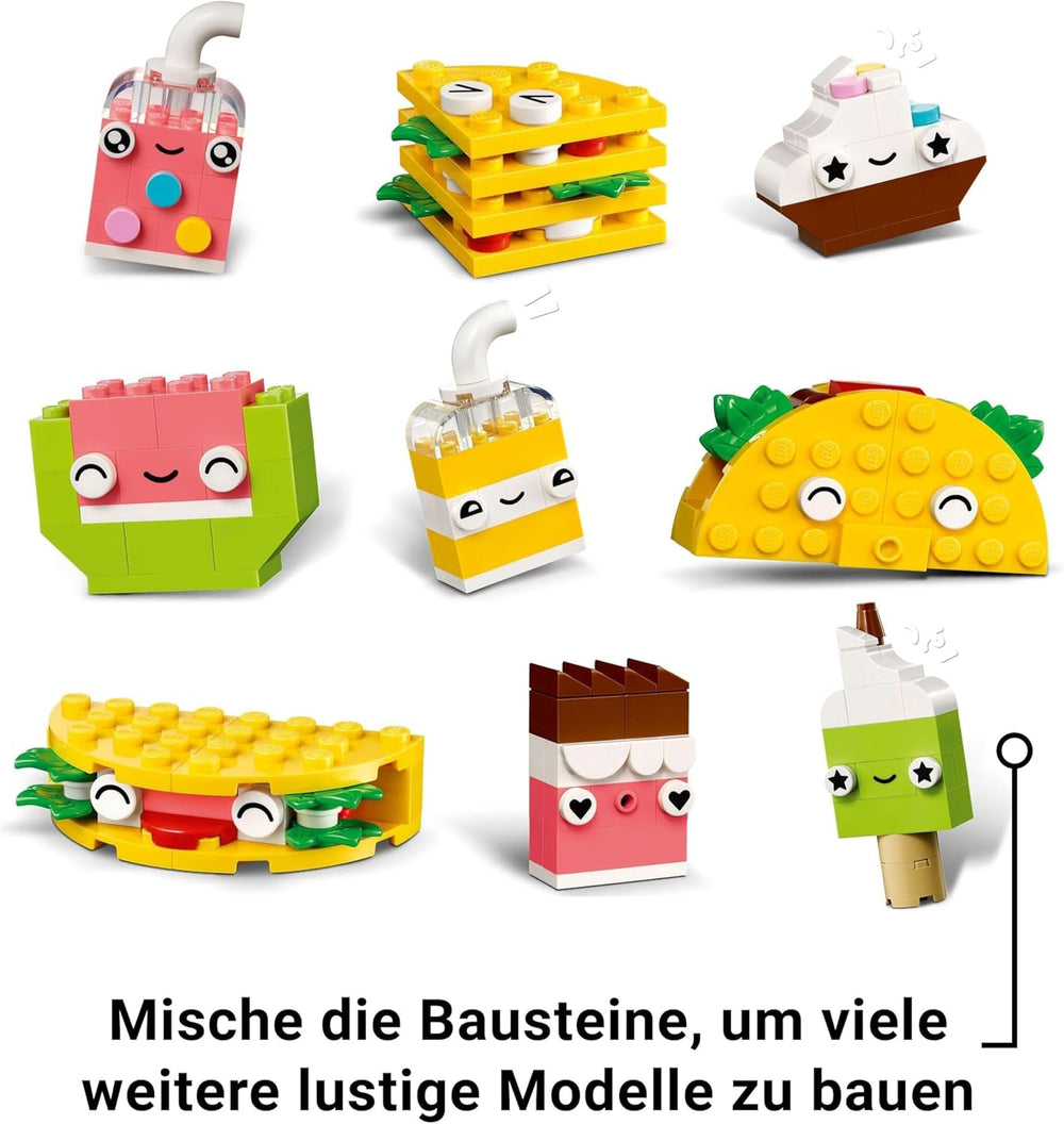 LEGO Classic Creative Snack Byggesjov, Madlegetøj til fantasifuldt rollespil, Byggesæt til drenge og piger 4 år, Cupcake, Avocado, Popsicle og Taco 11039 Byggesæt Besuche den LEGO-Store