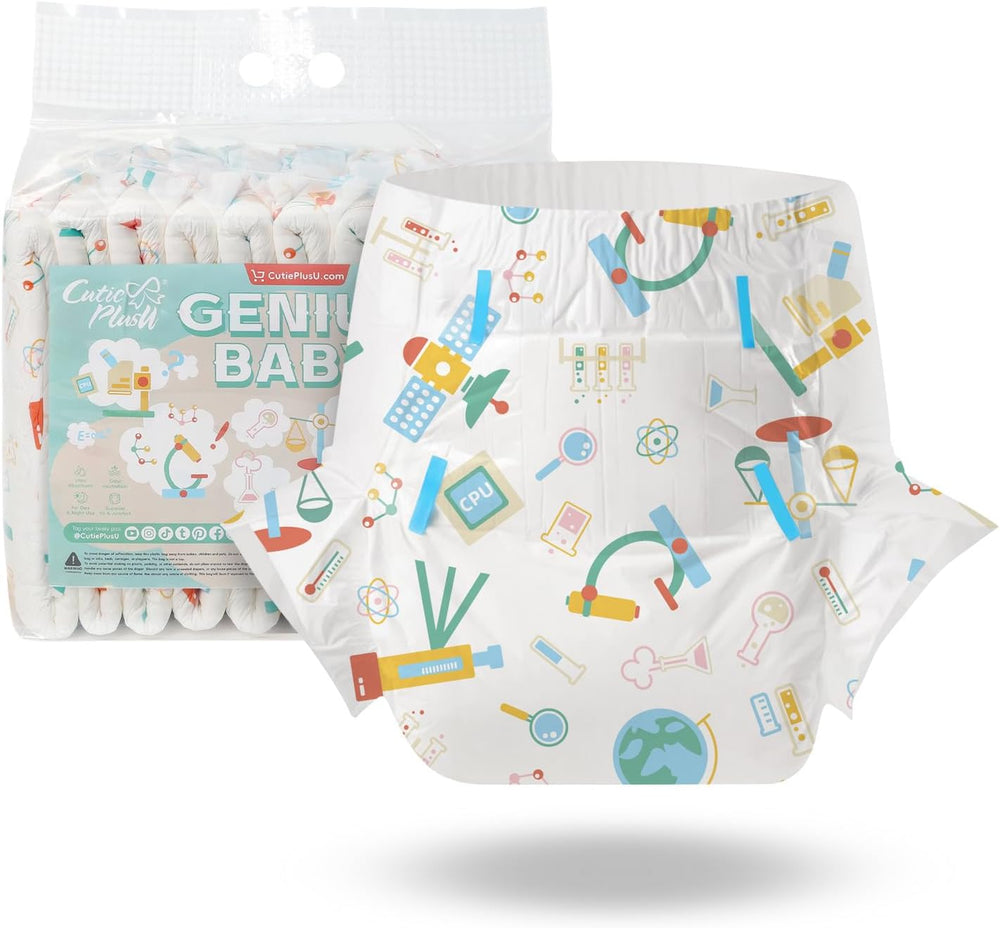 CutiePlusU voksenbleer, 10 stykker, engangsinkontinenstrusser med lagen til kvinder og mænd, maksimal absorptionsevne natten over - lille prinsesse (stor størrelse 94-119 cm)