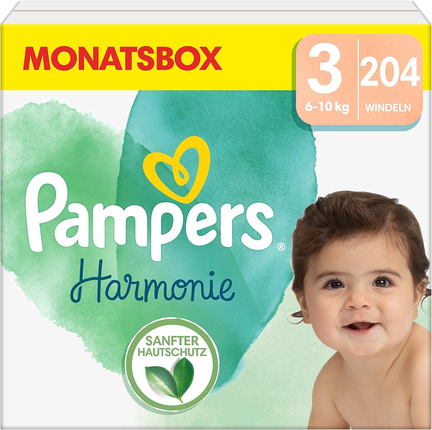 Pampers babybleer, størrelse 2 (4-8 kg), Harmony, Half Moon Box, skånsom hudbeskyttelse og urteingredienser, 240 Count