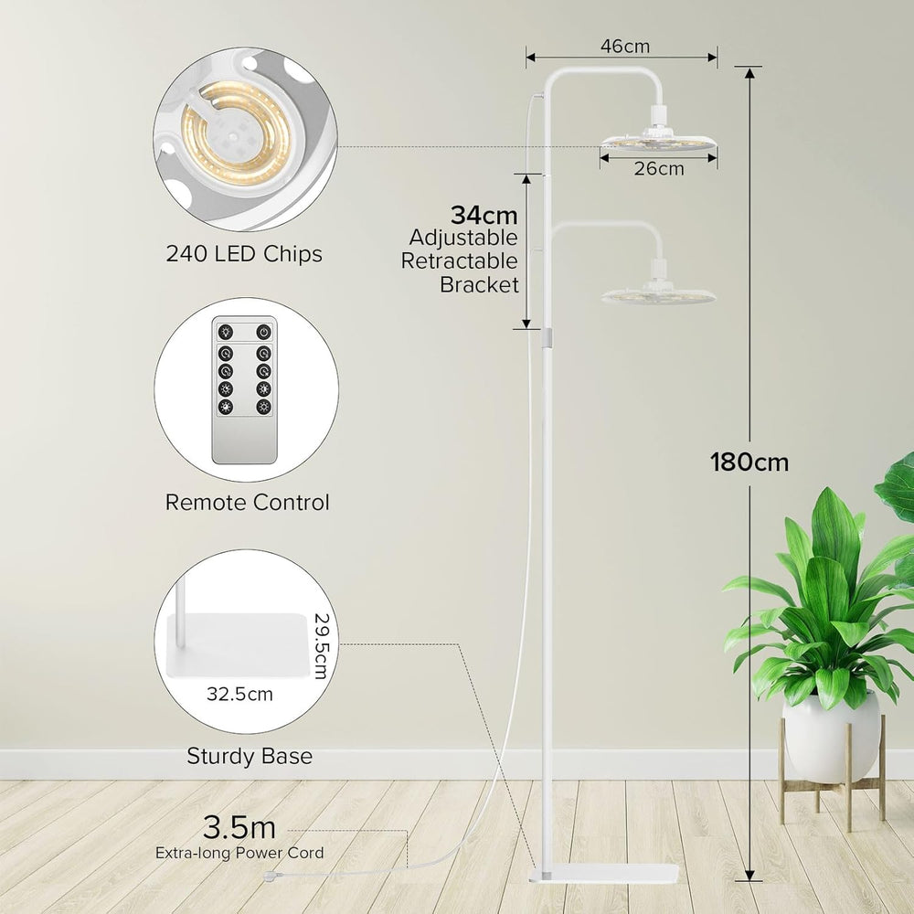 SANSI Full Spectrum LED-plantelampe 125W dæmpbart lys med fjernbetjening til plantevækst Justerbar højde 120-180 cm 4/8/12 timer Timer 4 lysstyrkeniveauer