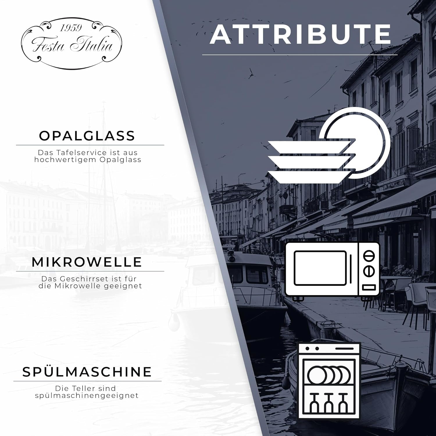 Set de veselă pentru 6 persoane - 18 piese - Set de farfurii din sticlă opal - Set de veselă neagră - Set de bol și farfurie - Veselă modernă - Farfurii - Serviciu de masă - Set de veselă pentru 6 persoane