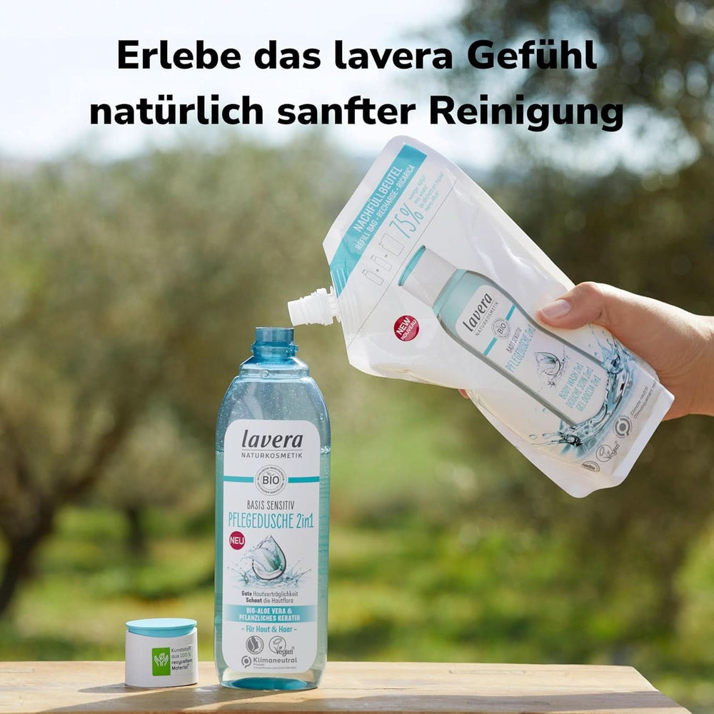 Lavera Care Basis Sensitiv 2 în 1, Șampon și gel de duș cu aloe vera bio și keratină vegetală, 250 ml Duș și baie Naty Shop