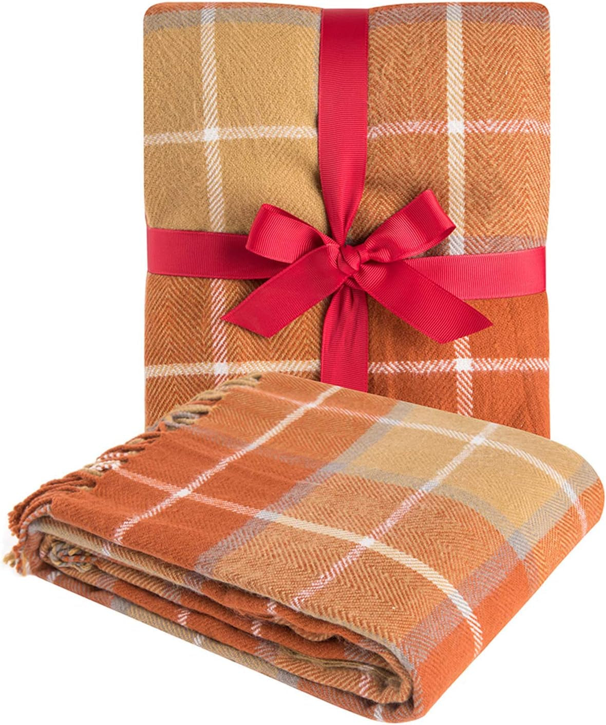 G Lake Orange Plaid tæppe Kast Akryl Blødt Vendbar Farvet Frynset Sengetæppe Gave Til Julepynt 127 Cm B X 170,2 Cm L-Græskar Orange senge og betræk G Lake Orange Pumpkin 50 In X 67 In