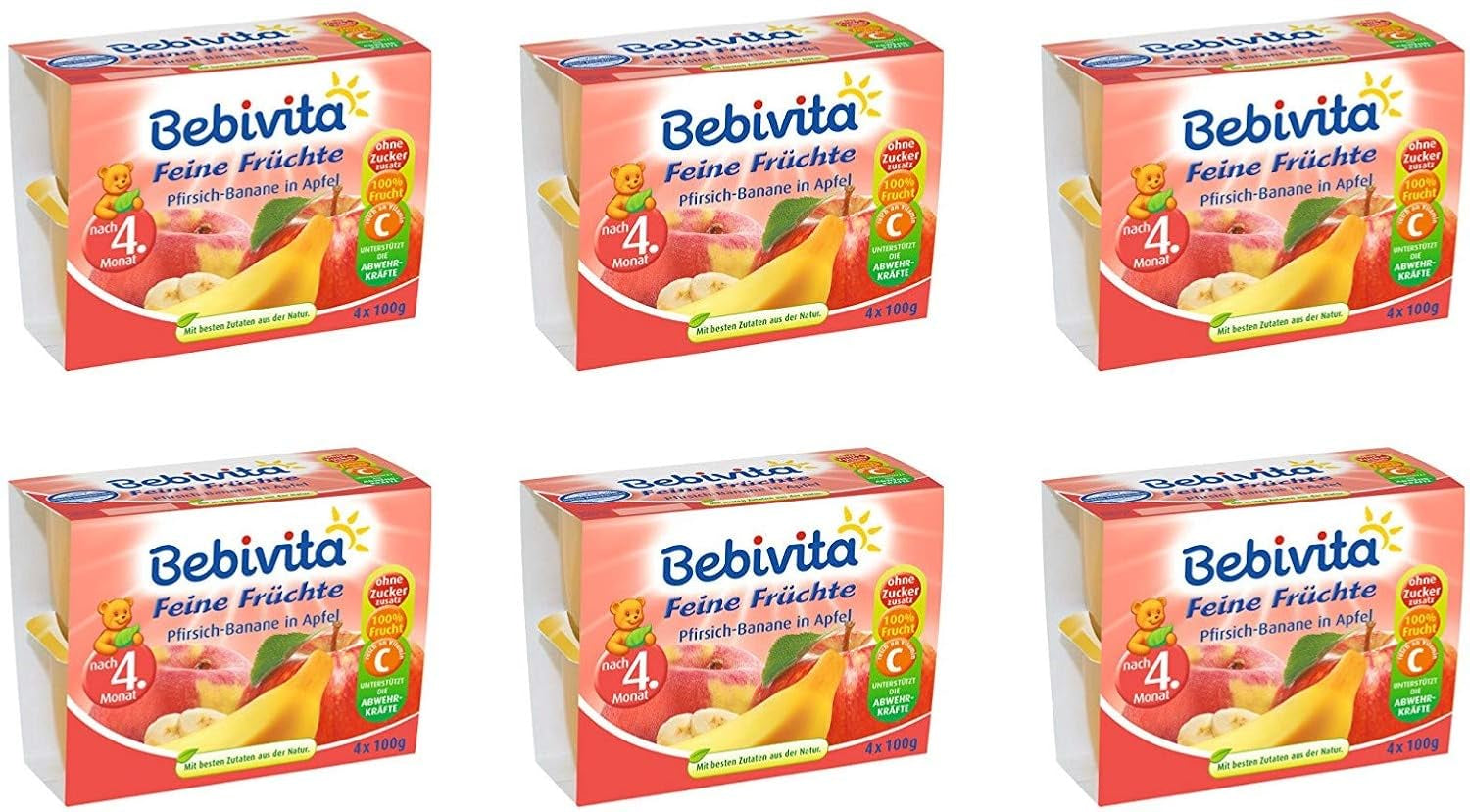 Fersken Banan i æblejuice, pakke med 6 ( 6 X 4 X 100 G ) Mor og barn Naty Shop Standardtitel