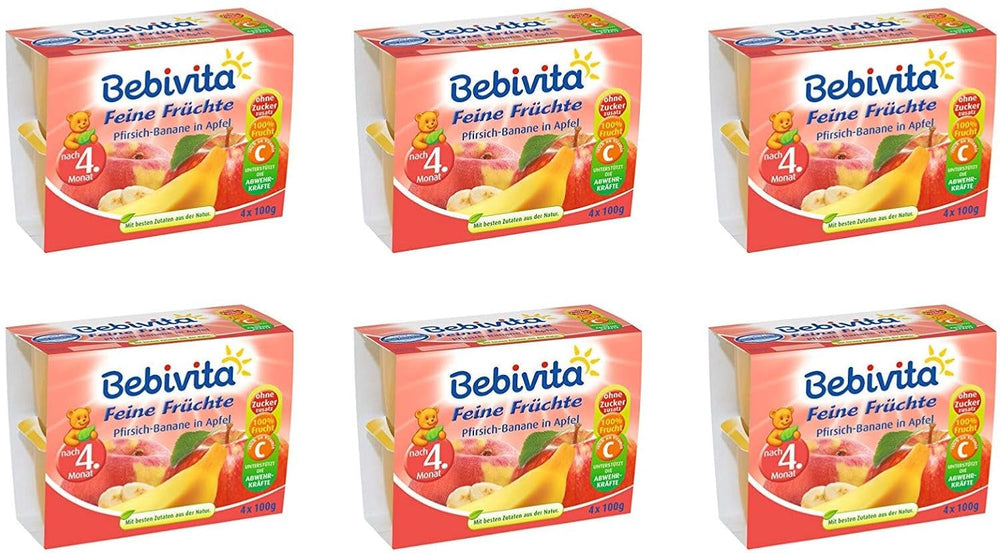 Fersken Banan i æblejuice, pakke med 6 ( 6 X 4 X 100 G ) Mor og barn Naty Shop Standardtitel