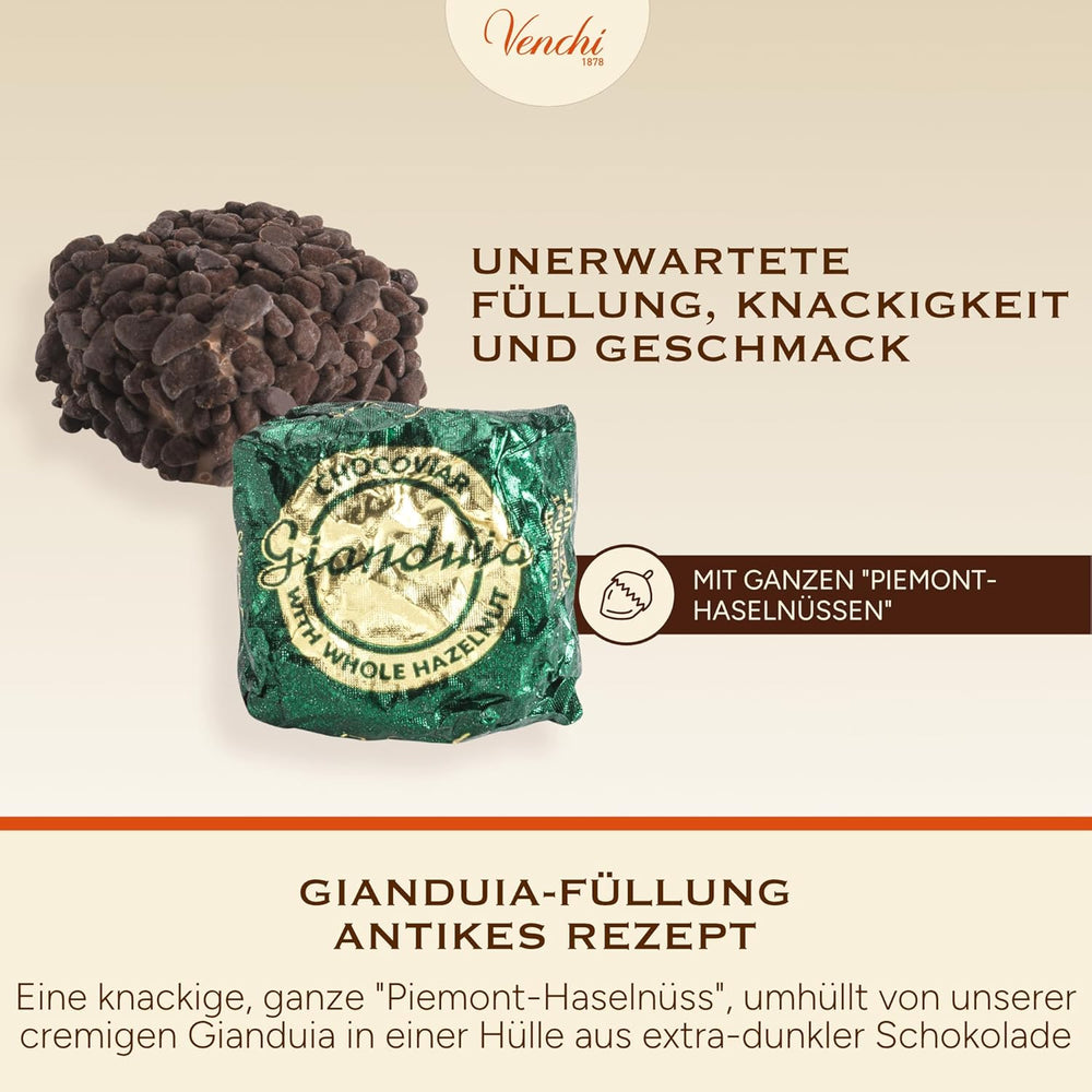 Venchi – Chocoviar Gianduia, praliner i 1 kg pose, Gianduia chokolade fremstillet udelukkende med "Piemonte skovhasselnødder", glutenfri, uden kunstige farver og uden konserveringsmidler