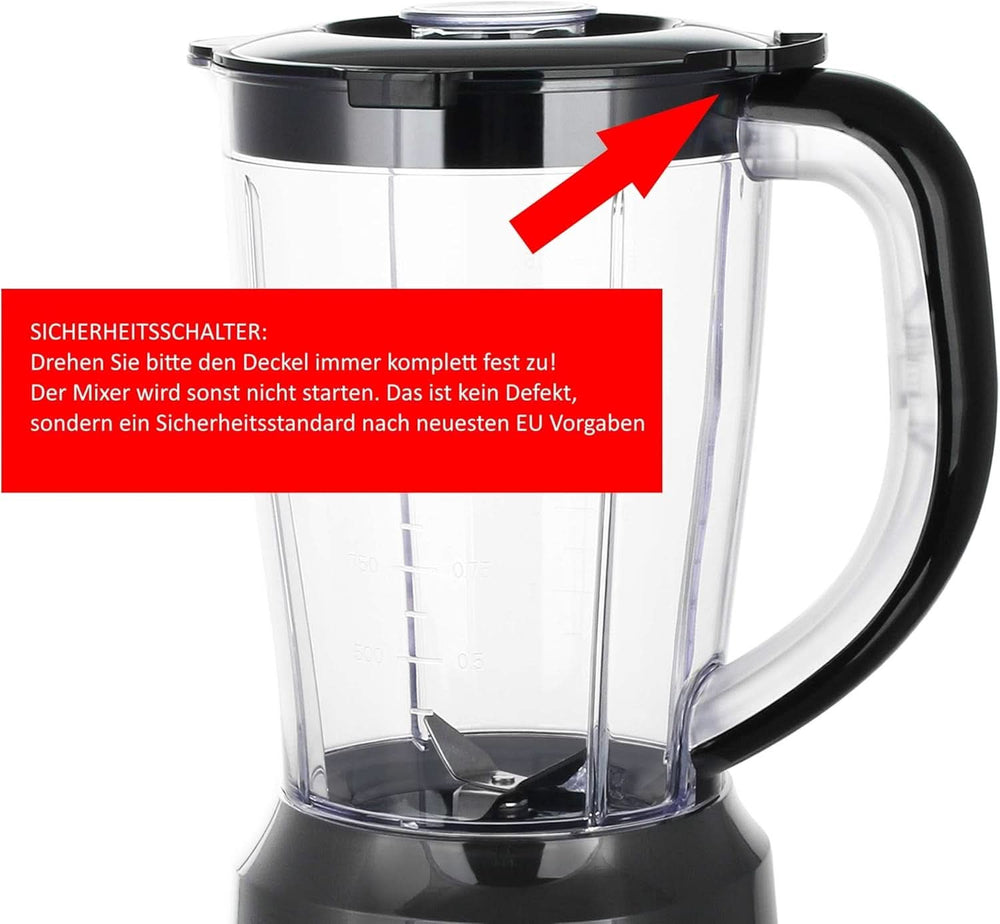 Emerio Standmixer BPA Frei Crush Ice Funktion 1.5L Beholder 2 Geschwindigkeiten + Pulse Funktion Messereinheit Aus Edelstahl Sicherheitsschalter Geschirrspülgeeignet 500 Watt BL-12816.8 Schwarz Bucatarie Naty Shop