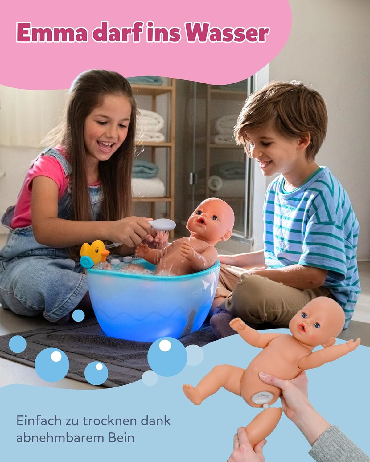 BABY Born Emma i jungle stil - Dukke 43 cm høj - 10 funktioner Inklusiv tilbehør og kjole i unisex farver - Fungerer uden batterier - Velegnet til børn fra 3 år og derover Naty Shop Dolls