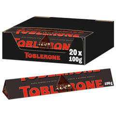 Toblerone Mørk 20 X 100 gram, schweizisk mørk chokolade med honning og mandelnougat Chokoladebolsjer Naty Shop Standardtitel