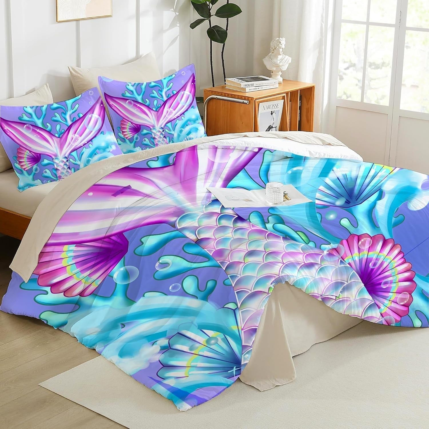 Sengetøj til børn, forskellige størrelser og forskellige animerede figurer Sengetøj - børn Naty Shop Mermaid (model 2) 135X200Cm+80X80Cm