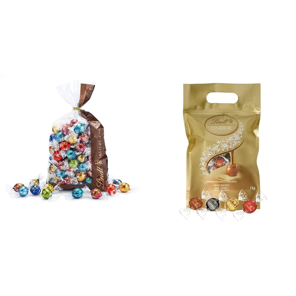 Chokoladeblanding LINDOR | 1371 g | Ca. 109 kugler: Klassisk blanding til mælkechokoladekugler og LINDOR | Ca. 80 chokoladekugler (mælk, hvid, mørk 60%, hasselnød) | Bulkpakke, 1 kg