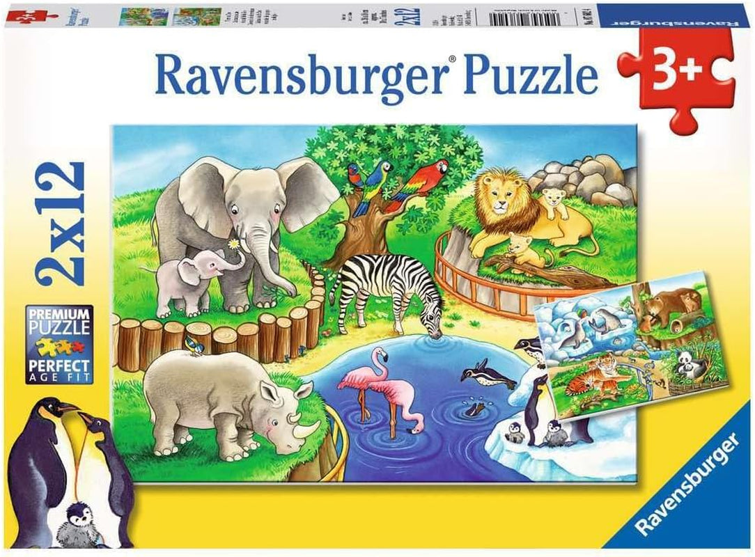 Ravensburger Puslespil for børn - 07602 Dyr i Zoo - Puslespil for børn fra 3 år, med 2X12 brikker Puslespil Naty Shop Standardtitel