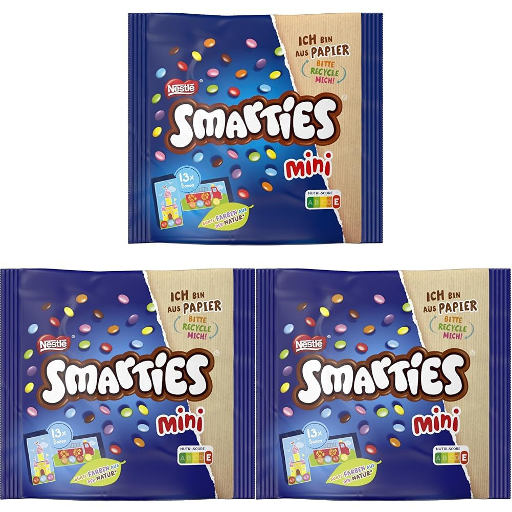 Nestlé SMARTIES Mini individuelt indpakkede små linser med mælkechokolade 3 pakke (1 x 187 g)