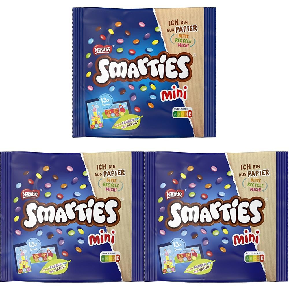 Nestlé SMARTIES Mini individuelt indpakkede små linser med mælkechokolade 3 pakke (1 x 187 g)