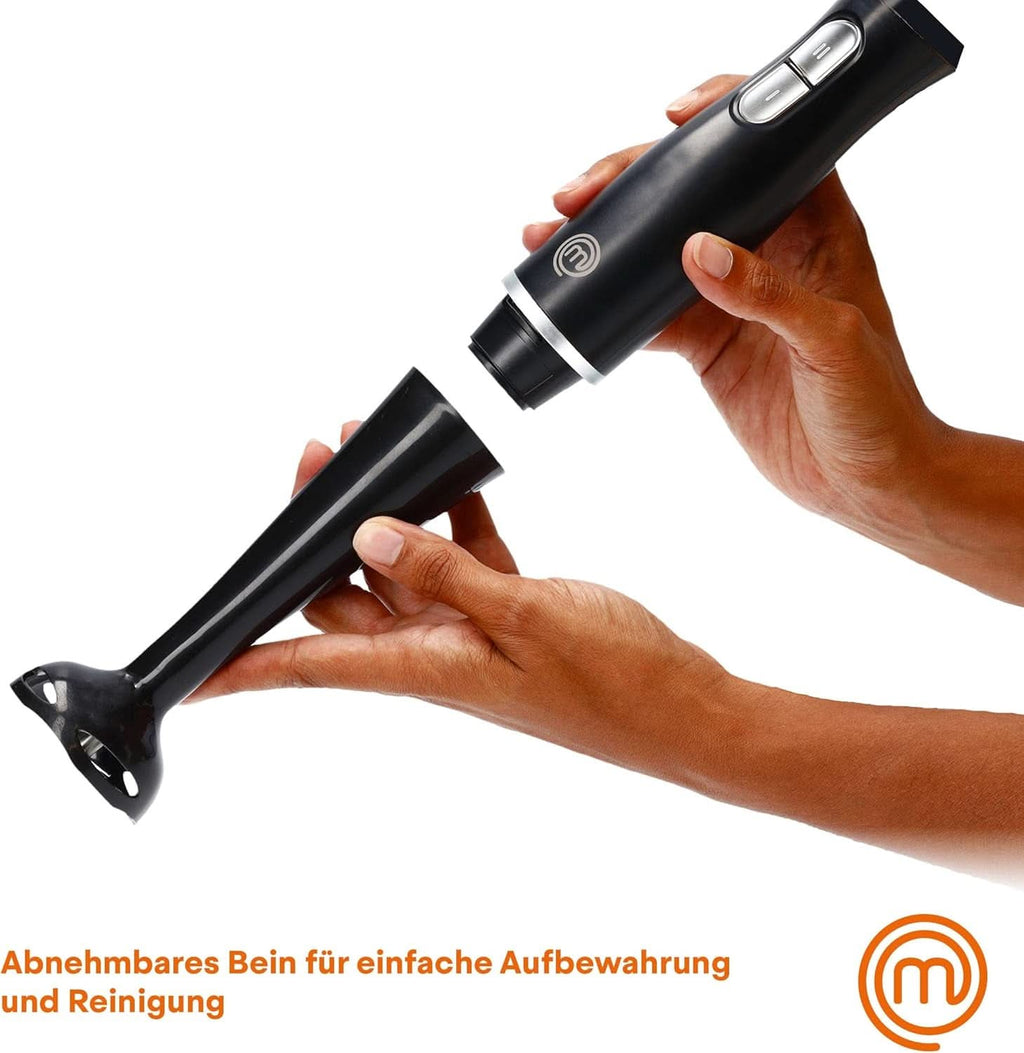 Masterchef Stabmixer, Pürierstab Mit Spritzschutz, Zauberstab Küchengerät, Elektrische Mixstab Hand Blender Mit 2 Geschwindigkeiten, Eintauchfunktion, Spülmaschinenfeste Komponenten, 200W, Schwarz Bucatarie Naty Shop