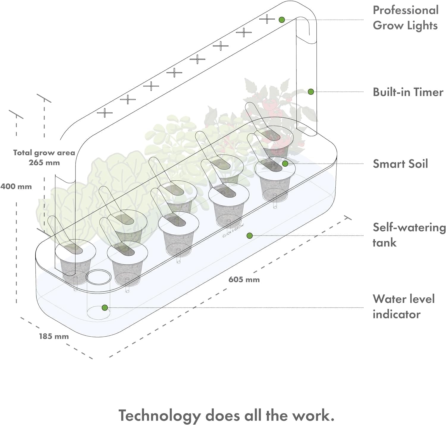 Klik og gro indendørs have, lettere end hydroponisk dyrkningssystem, LED Smart Garden, Urtehave, Indendørs drivhus med 9 plantekapsler inkluderet (hvid)