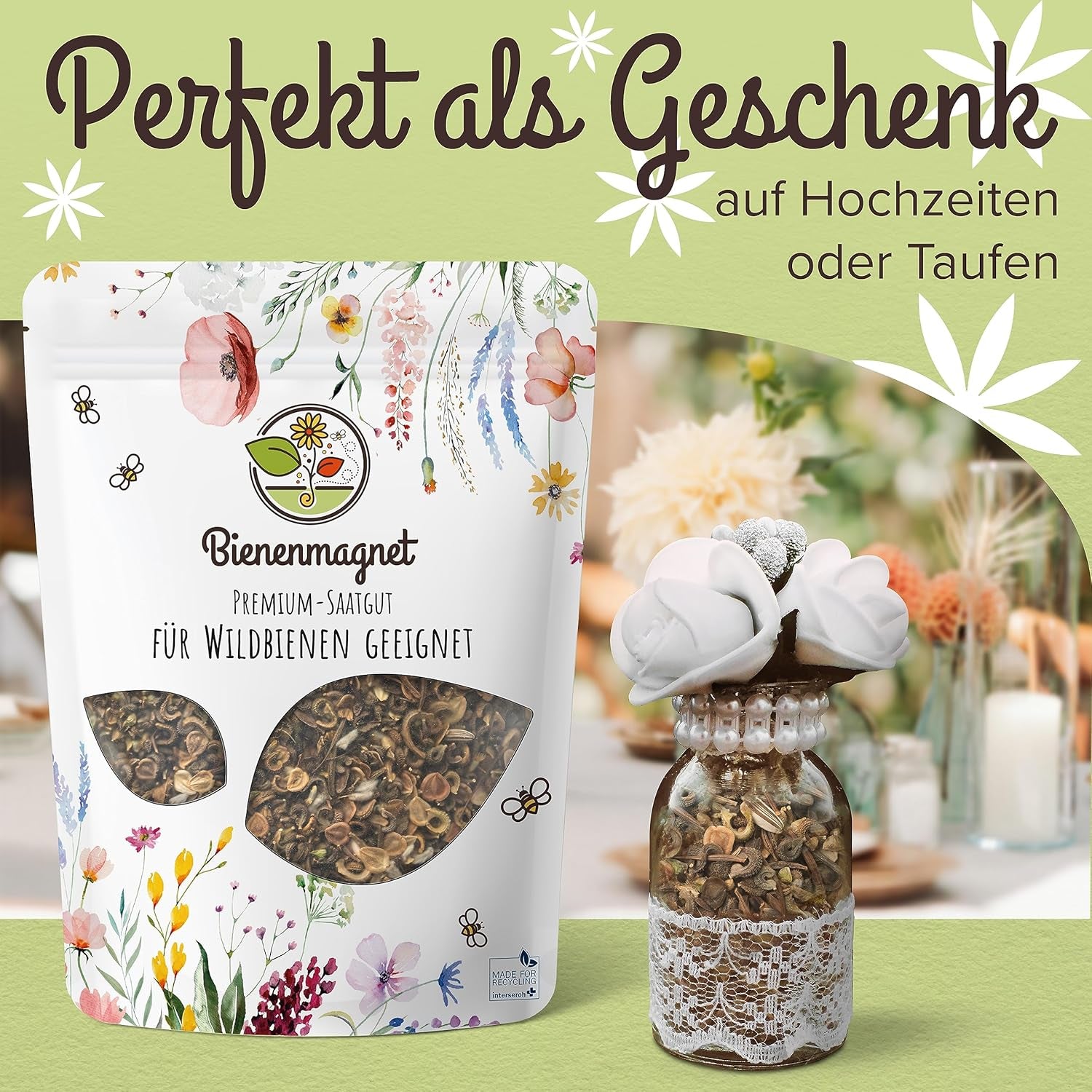 100 g Premium vildblomstfrø til en farverig blomstereng - levende og nektarrig blomsterfrøblanding til bier og sommerfugle (inkluderer GRATIS e-bog)