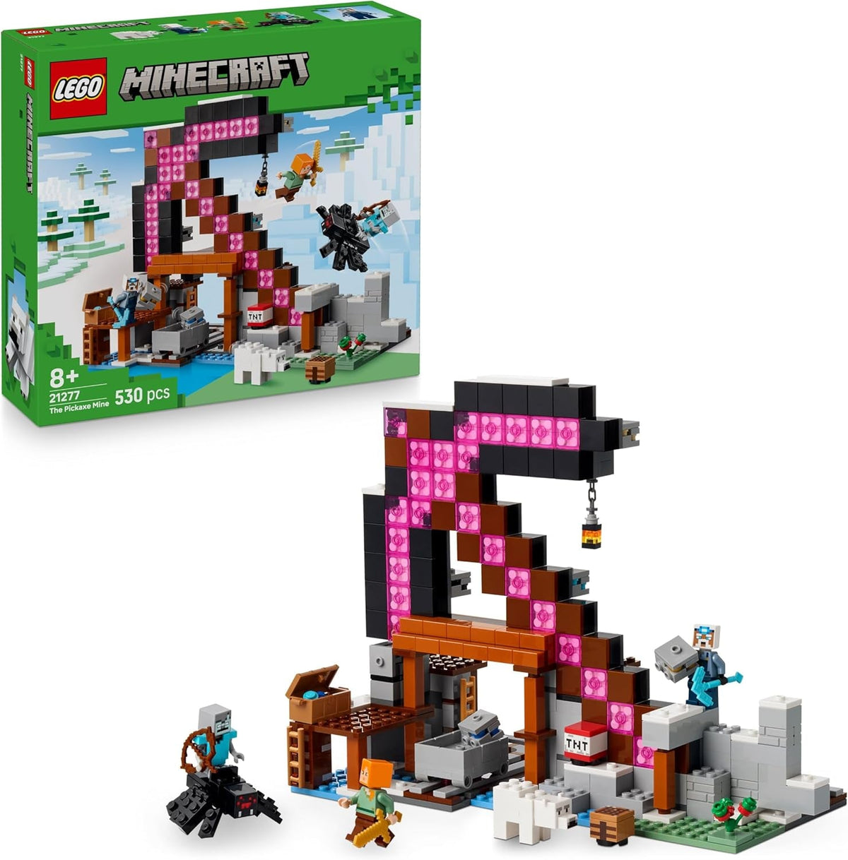 LEGO Minecraft Die Spitzhackenmine - Interaktive Spielzeug für Kinder - Alex, Minenarbeiter og Stray Spinnenreiter Figuren - Sammelbares Gamer Geschenk für Jungen & Mädchen ab 8 Jahren - 21277