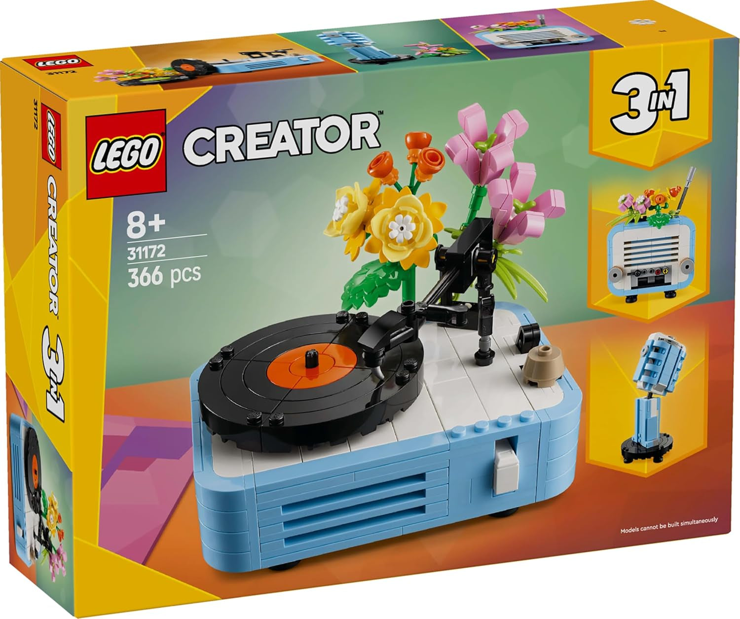 LEGO Creator 3I1 disc-afspiller med blomster - ombyggeligt legetøj til radio eller mikrofon - musiklegetøj til børn - kreativ gaveidé til piger og drenge fra 8 år 31172 Byggesæt Besuche den LEGO-Store