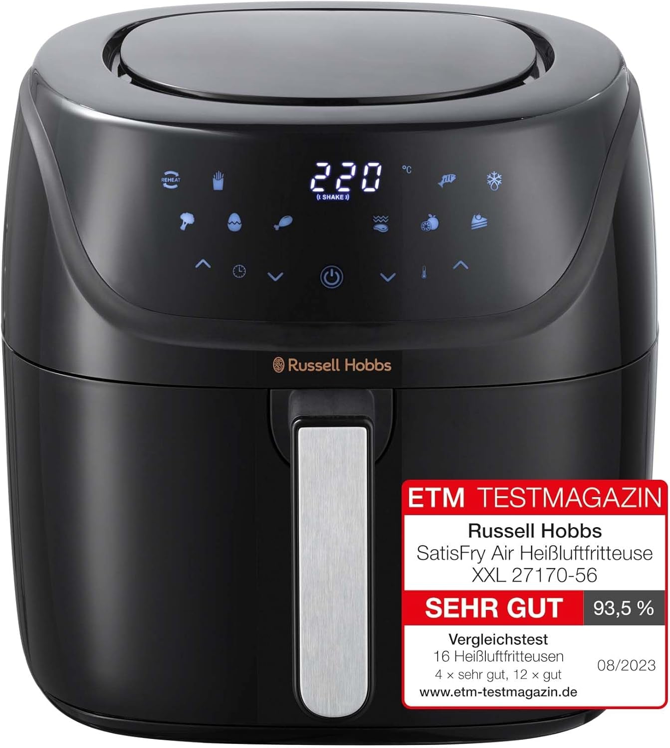 Russell Hobbs Heißluftfritteuse XXL 8L Rapid Airfryer [Kompaktes Gehäuse,7 Kochfunktionen,10 Program] Satisfry (Spülmaschinenfest, Max 220°C, Fritteuse Ohne Oel, Grillen, Backen, Braten) 27170-56 Naty Shop Heißluftfritteuse
