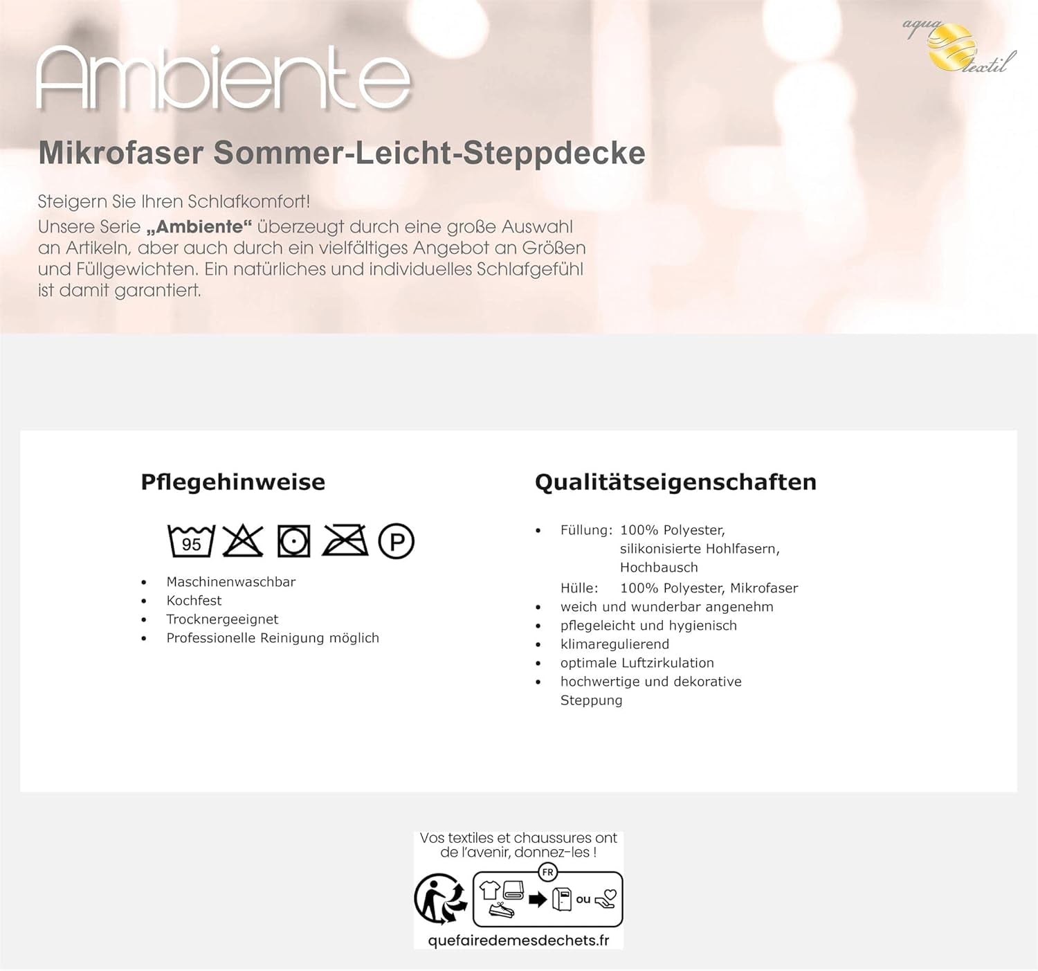 Ambiente sommer let quilt 220 X 240 Cm Microfiber quilt åndbar vinter sommer Dyner og dyner Naty Shop