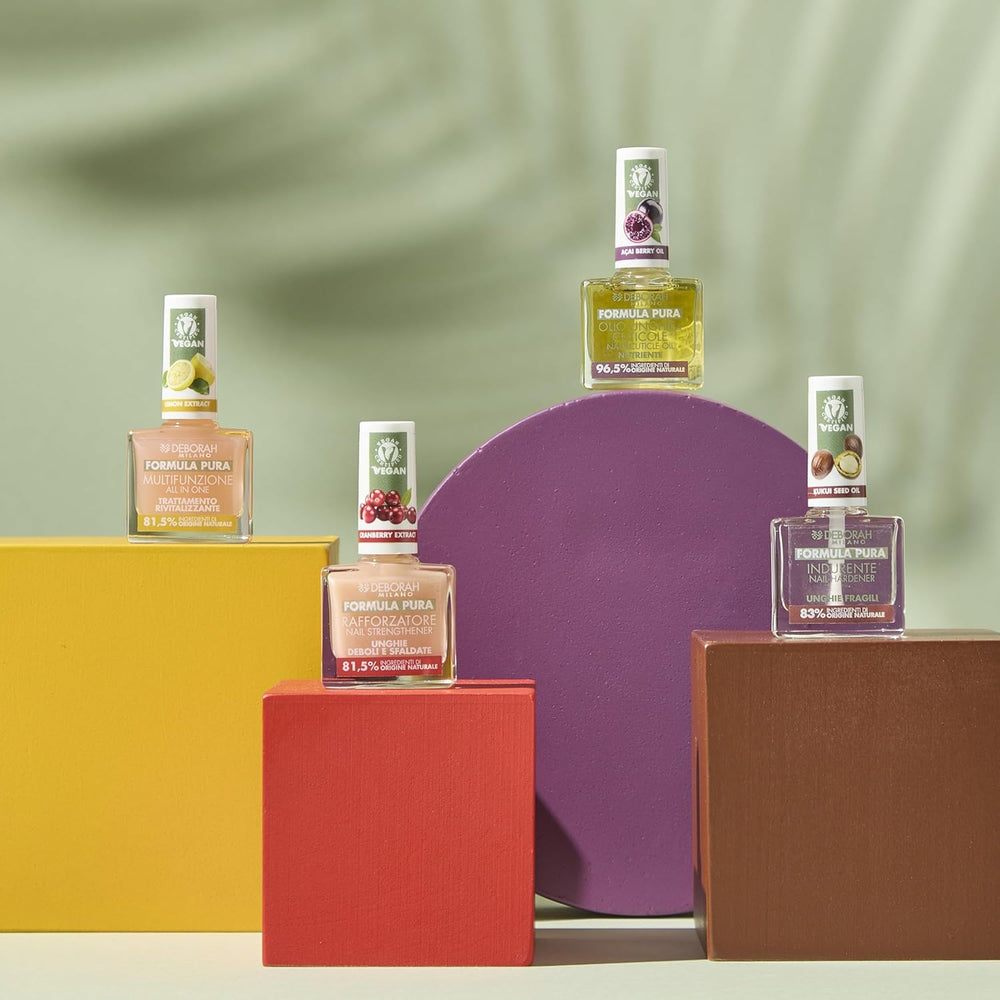 Milano Formula Pure Treatment All in One neglelak, vegansk, til base og top coat, med citronekstrakt, revitaliserer og reducerer gulning, 8,5 ml