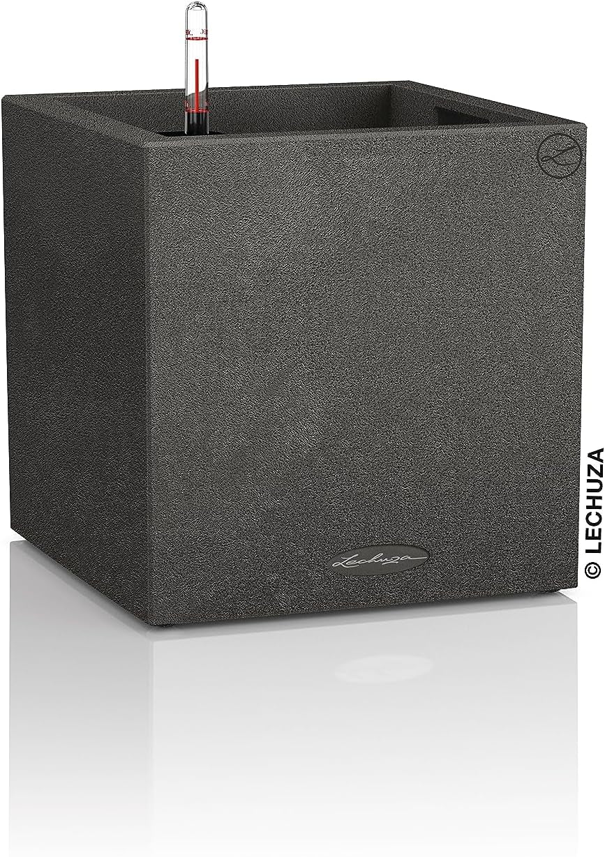 Lechuza CANTO Stone 30 înălțime, Negru grafit, Plastic de înaltă calitate, Include sistem de udare, Inserție de plantare detașabilă, Pentru uz interior și exterior, 13602, 30x30x56 cm