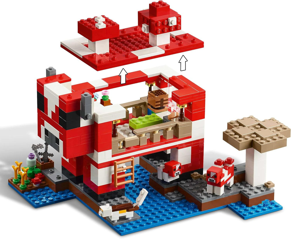 LEGO Minecraft The Mushroom Cow House Videospil Byggelegetøj Mushroom Land Model med minifigurer Steve og andre figurer Legesæt til drenge og piger 8 år 21270 Byggesæt Beuche den LEGO-Store