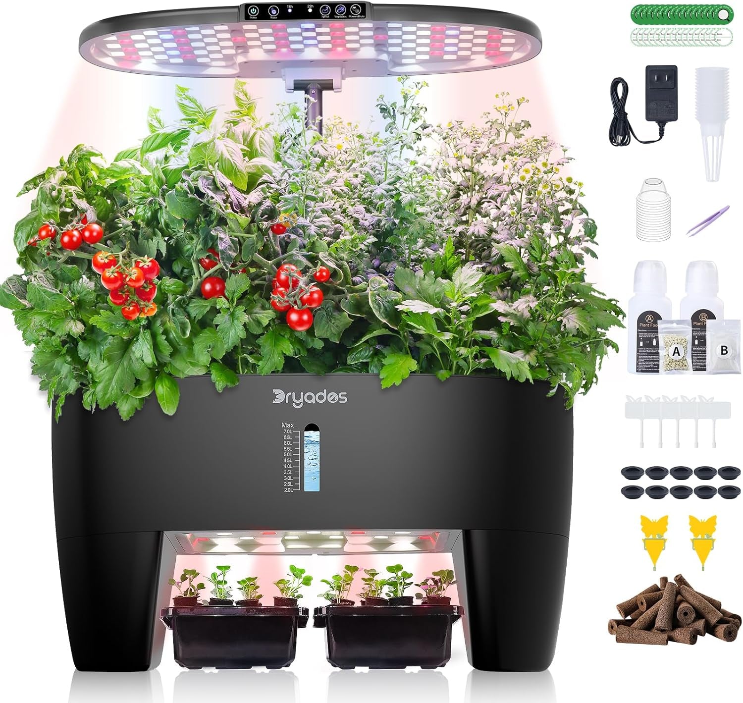 Hydroponic Grow System: 8 kapsler, 24W LED-lampe med fuld spektrum med advarsel om lavt vand | Indendørs have til køkken, stue, skole | Gaveidé til amatørgartnere