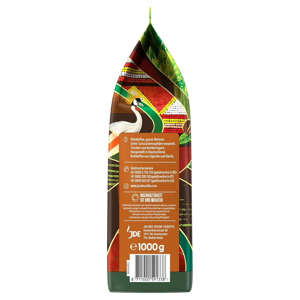 Boabe de cafea Jacobs Origins Uganda și Kenya, espresso corpolent cu o notă picantă, intensitate 8/10, boabe întregi de cafea, 1 kg