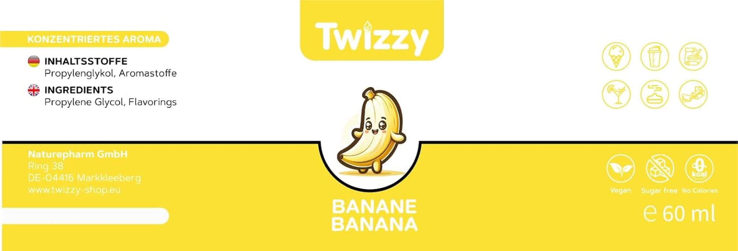 Twizzy Banana madsmag - 60 ml - Intens smag - Ideel til bagning Aromas Naty Shop