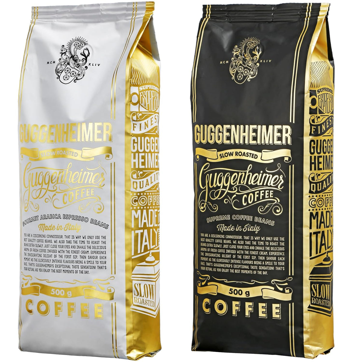 | Pachet mostră boabe de cafea 1 kg | Supreme 500g și Gourmet Arabica 500g | Aciditate scăzută | Cremă fină | Cel mai bun espresso pentru aparate complet automate | Set de degustare cafea