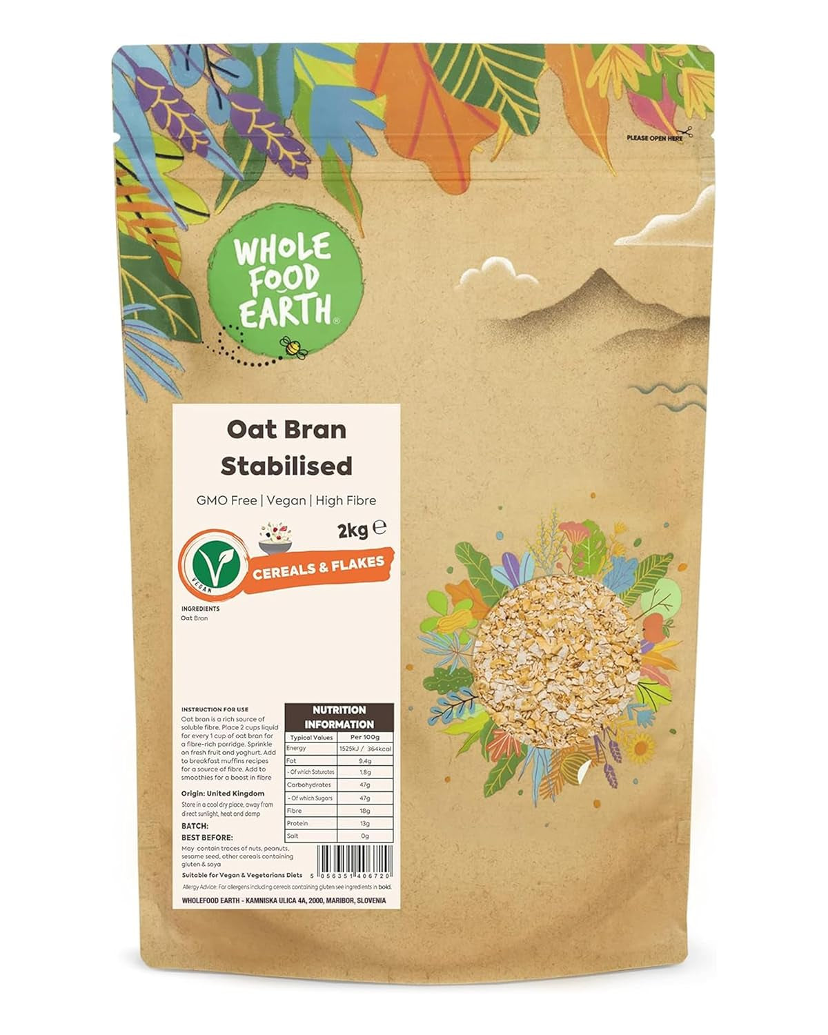 Wholefood Jordstabiliseret havreklid 2 kg | Ikke-GMO | Rig på fibre