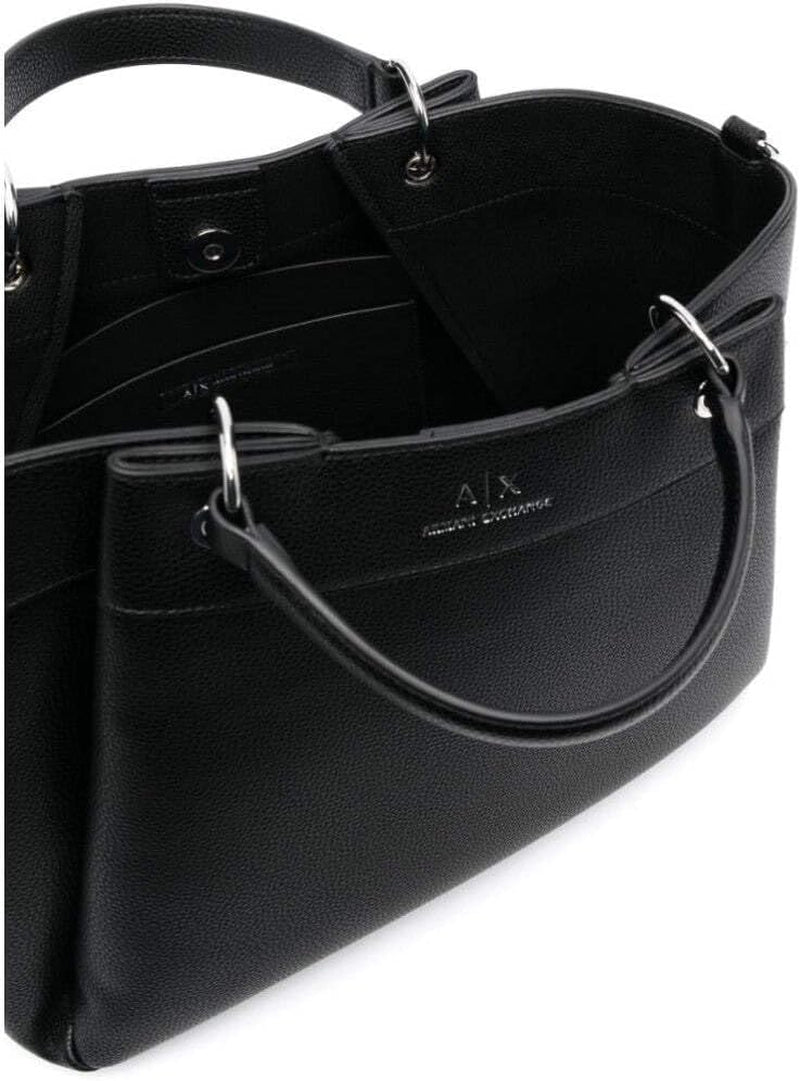 Armani Exchange Essential pentru femei, Wave, Silver Printed Logo Shopping L Genti Femei Naty Shop Negru