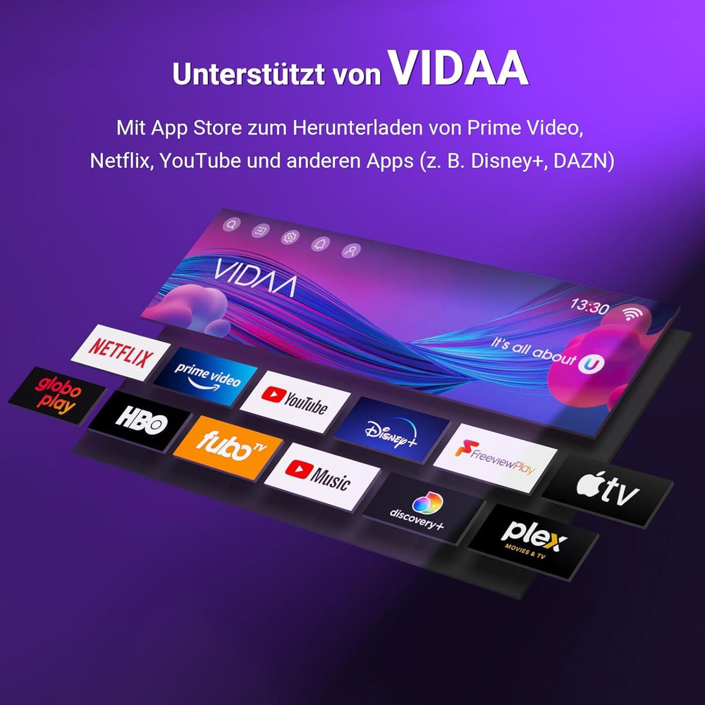 TuTu TUV32HQ1B Smart TV de 32 de inci, televizor LED HD de 80 cm cu Wi-Fi, App Store, tuner triplu (DVB-T/T2, DVB-C, DVB-S/S2), HDMI, USB