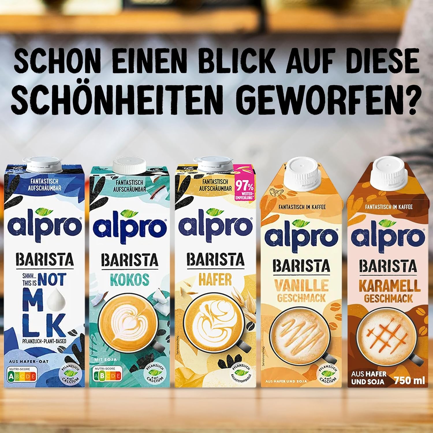 Alpro Barista Haferdrink – Zum Aufschäumen – Vegan und milchfrei – Von Natur aus lactosefrei – Rich an Ballaststoffen, Calcium og Vitaminen – 8 x 1 L – Haltbar