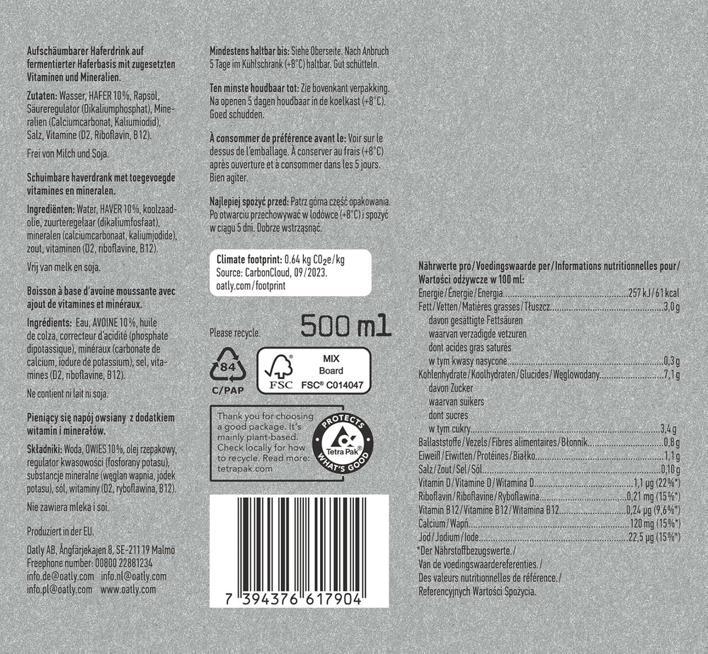 Oatly Haferdrink Barista Edition 500ml X 10 (Die Verpackung kan variere)