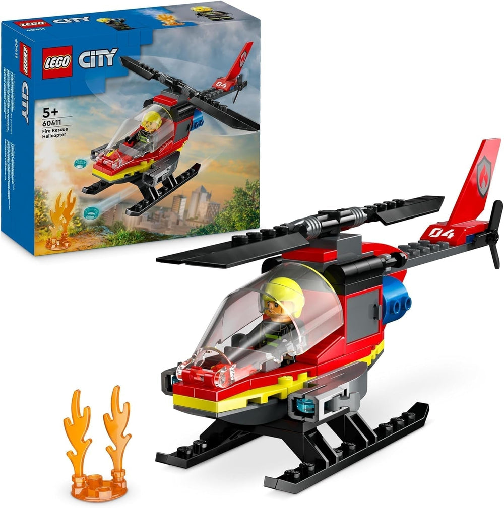 LEGO City Brandvæsen Helikopter, helikopter legetøjssæt og pilotfigur, brandhelikopter til en fantasifuld legeoplevelse, gave til børn, drenge og piger fra 5 år 60411 Byggesæt Besuche den LEGO-Store Singur