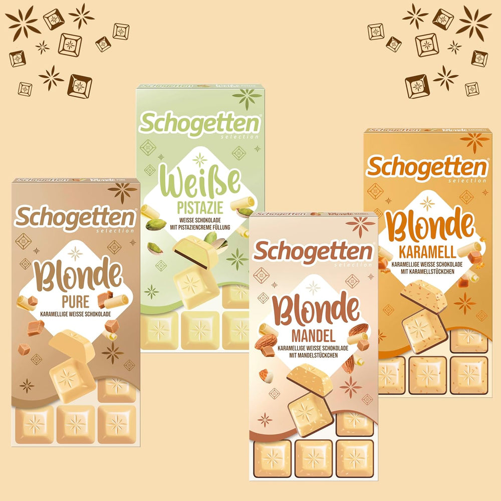 Schogetten Blonde Karamel | Karamel med hvid chokolade og karamelstykker | Chokoladebar 100g | Bekvemt portioneret