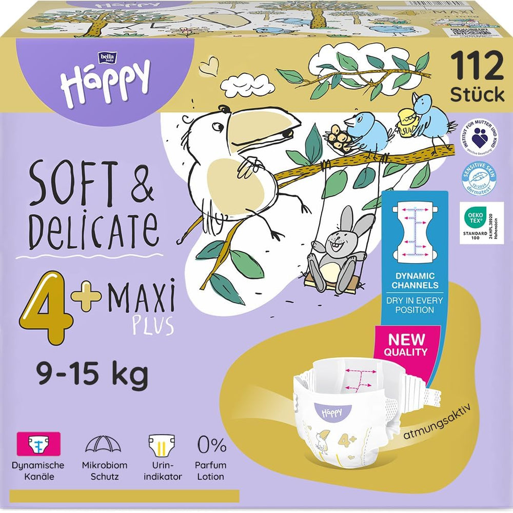 Bella Baby Happy Premium bleer, str. 6, Junior Extra, 15+ kg, 96 styk, DERMATEST og OEKO-TEX Seal, engangs babybleer