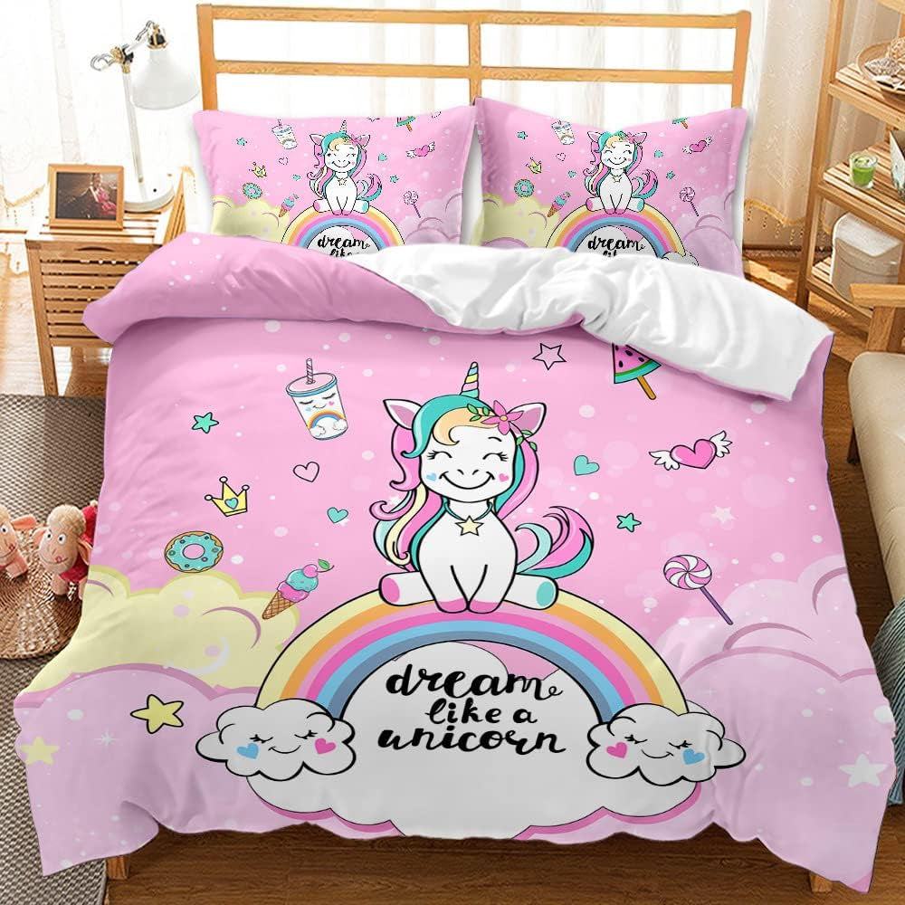 Sengetøj til piger, Unicorn, 2 pudebetræk Sengetøj - børn Naty Shop Unicorn Pink (model 1) 135×200 Cm