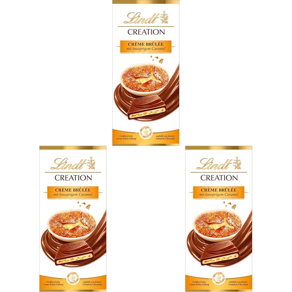 Bar Crème Brûlée Lindt Chocolate Creation | Crème Brûlée fyld med sprød karamel, toppet med den fineste mælkechokolade | Chokoladebar | Chokoladegave, 150g