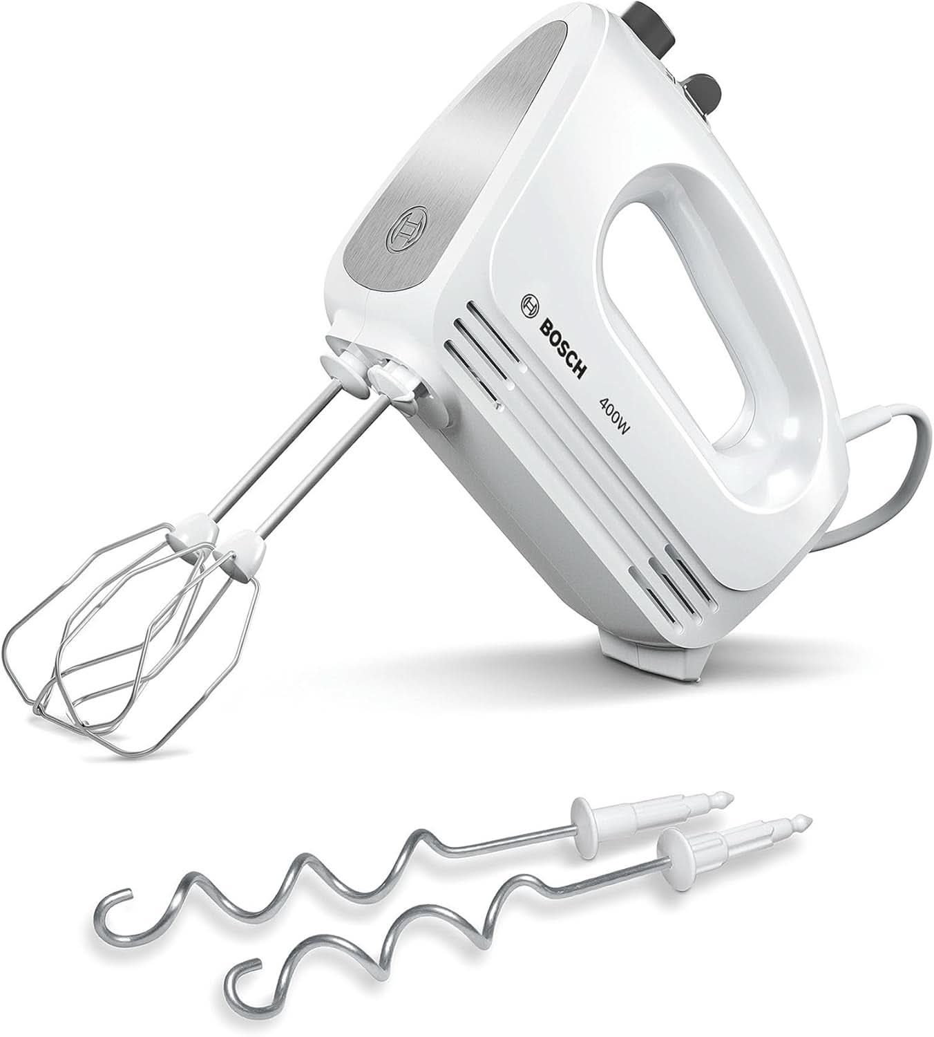 Bosch Hausgeräte Handrührer Clevermixx MFQ24200, 2 Rührbesen, 2 Spülmaschinengeeignet, 4 Stufen, Leicht, Leise, 400 W Weiß/Edelstahl Kitchen Naty Shop