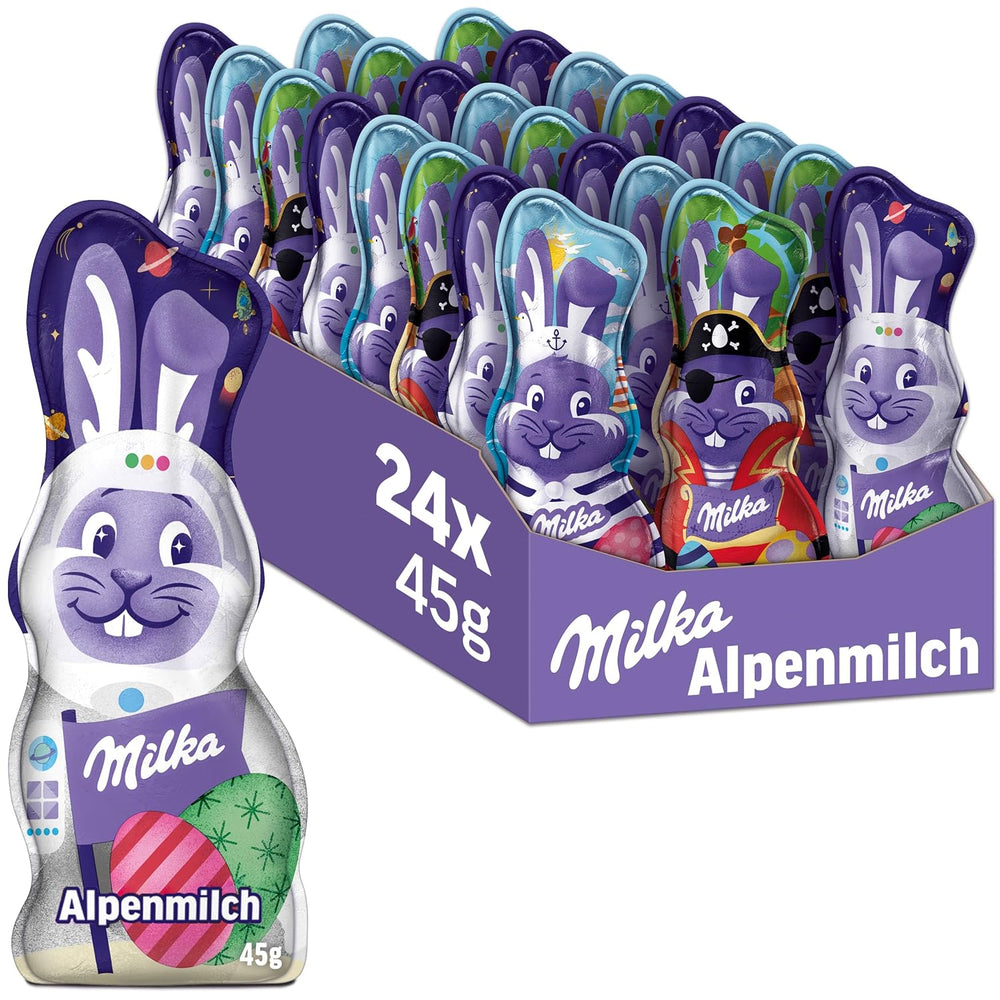 Milka Smiling Bunny Alpine Milk Design Edition - Påskechokolade med 3 forskellige designs - 24 x 45g