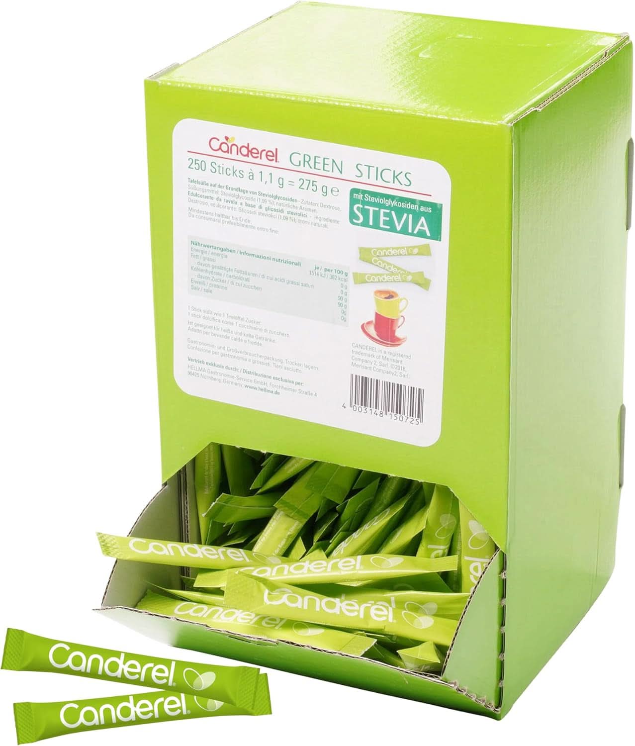 Hellma Canderel Green Stevia Sticks, 250 stevia-poser, 1,1 grams sachet Sweeteners Naty Shop
