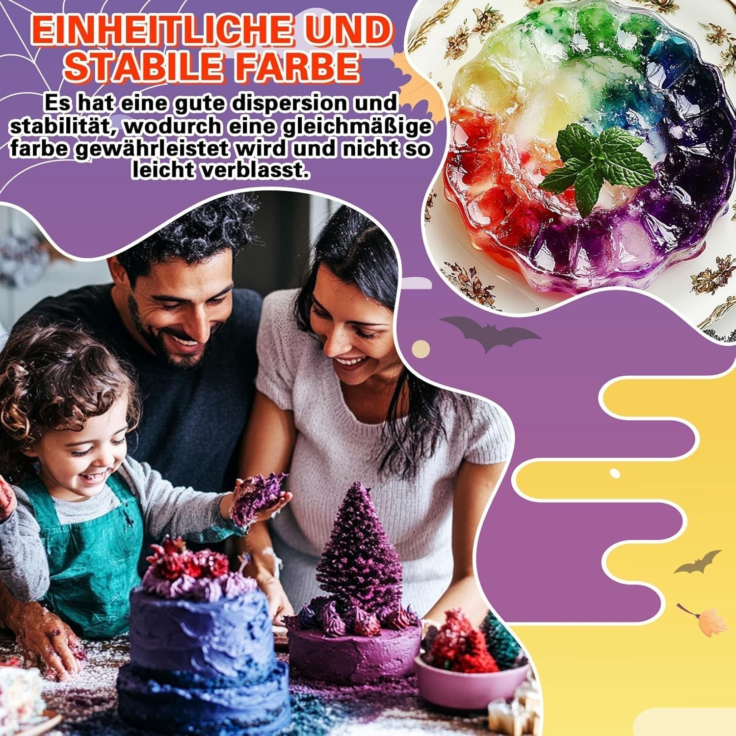 Colorant alimentar pudră - 4 culori colorant alimentar, colorant alimentar concentrat, colorant alimentar roșu verde albastru violet pentru decorarea torturilor, copt, glazură, desert, gătit - 5G