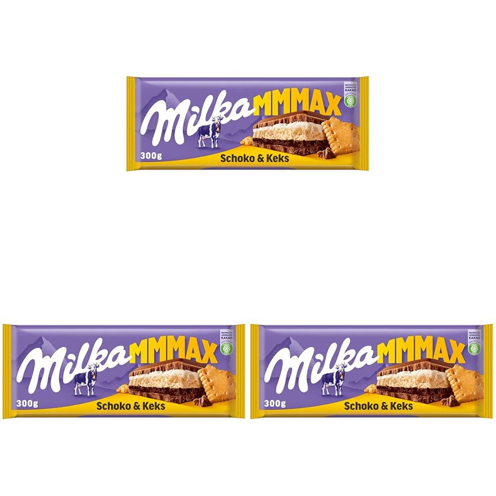 Milka Mmax chokolade og kiks – Alpine mælkechokolade med mælkecremefyld og sprøde stykker kiks – 300g